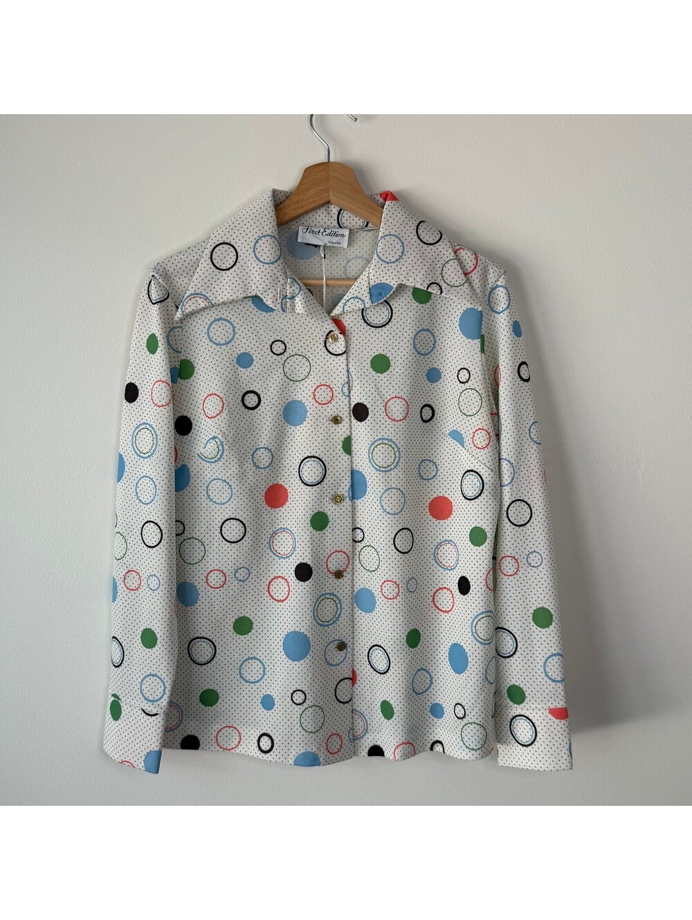 Vintage 60s Polka Dot Circular Pattern Long Sleeve Button Up Shirt